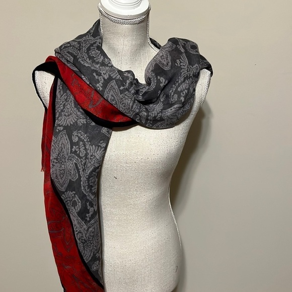 Scarf, gray and red. 20” x 80”. New - Picture 1 of 5